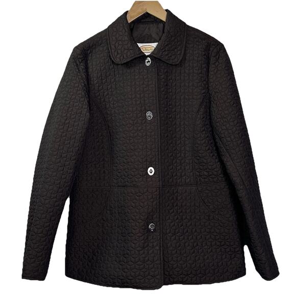 Vintage Talbots Mid Length Quilted Jacket Womens Size M Espresso Brown Preppy - Picture 1 of 7